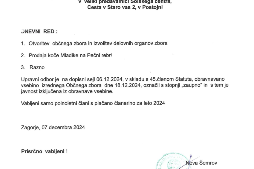 Izredni občni zbor PD Postojna